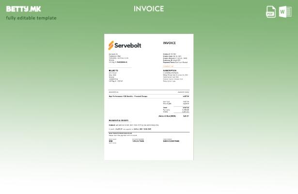 модерен стил Норвешка Servebolt шаблон за фактура на компанија за хостирање со в